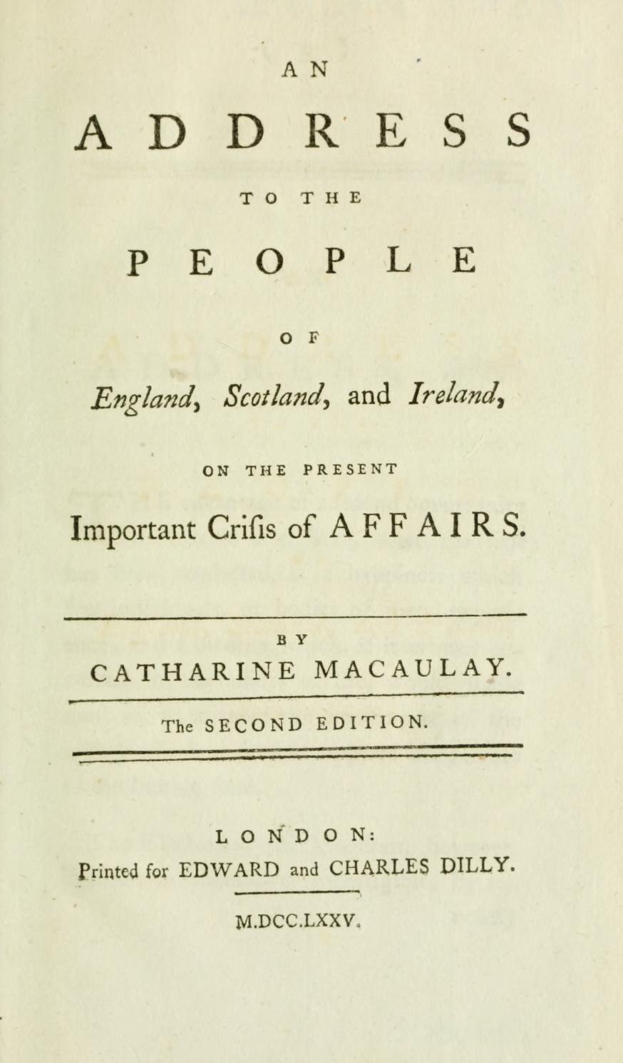 Scholarly Reflection #4: Catharine Macaulay and the American Project